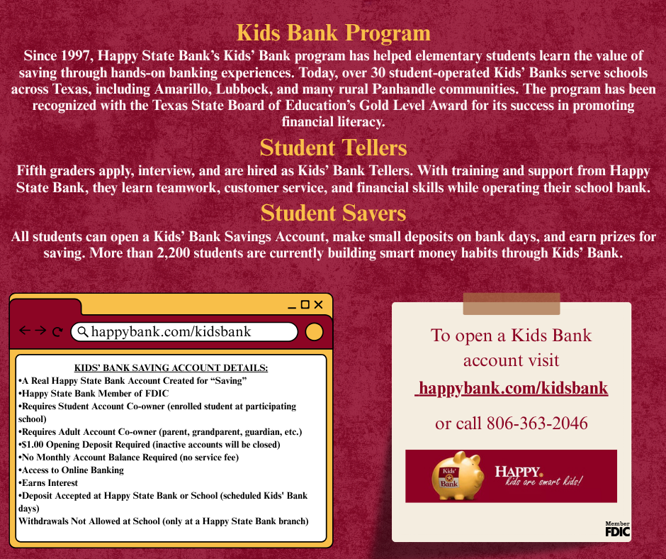 Kids' Bank information English and Spanish