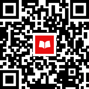 QR code with black and white squares and a red square in the center containing an open book icon