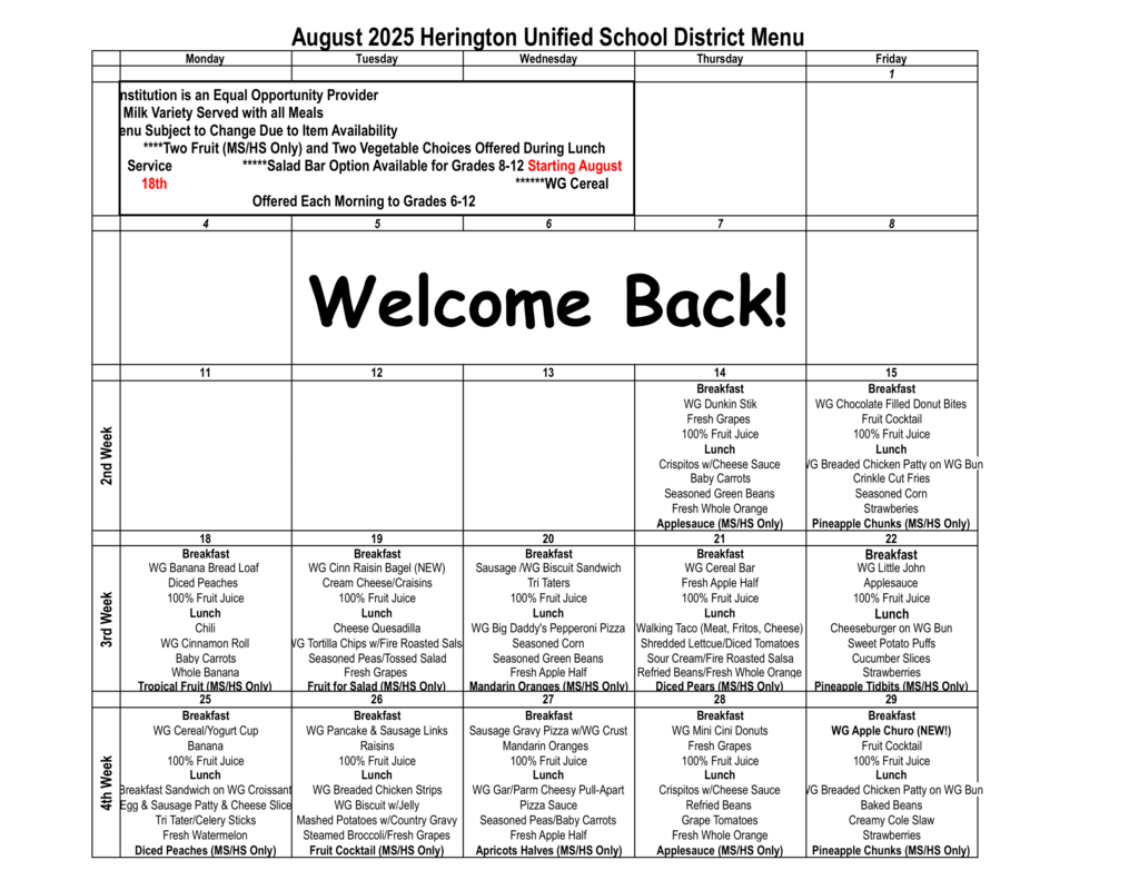 August Menu