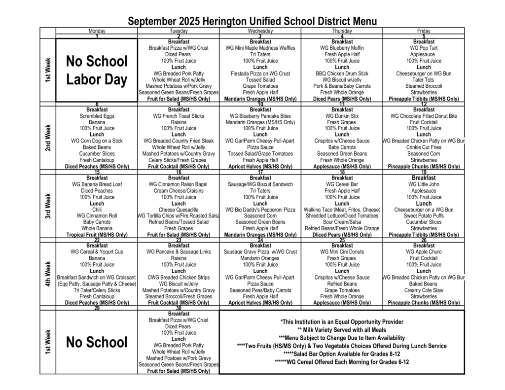 September Menu
