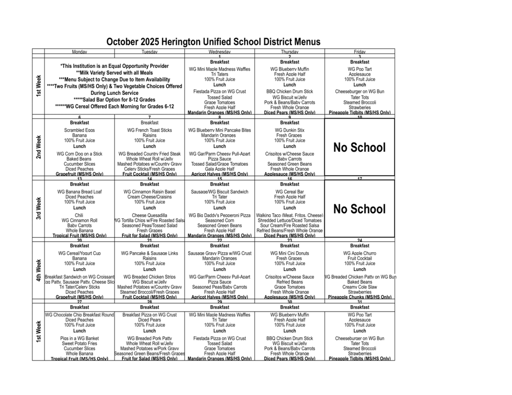 October Menu
