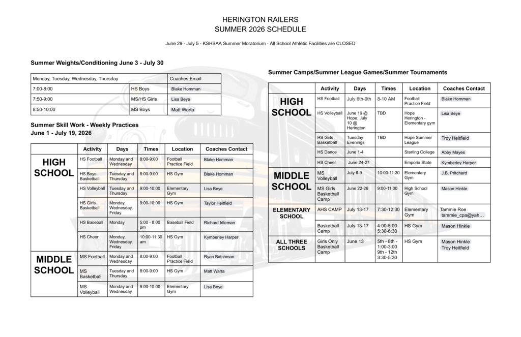 Summer Schedule
