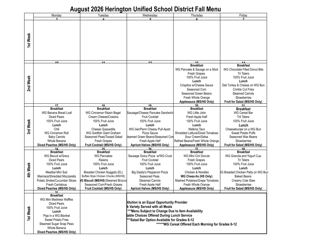August Menu