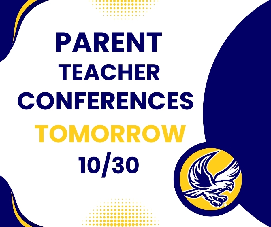 📚✨ Reminder Falcons! ✨📚  Tomorrow is a Half Day AND Parent-Teacher Conferences! 🙌  🏫 K–4th Grade Parents: Please come during your previously scheduled time. 🎓 5th–12th Grade Parents: Conferences will be held from 1:00 PM – 5:00 PM.  We can’t wait to connect with you and celebrate your students’ progress! 💛💙