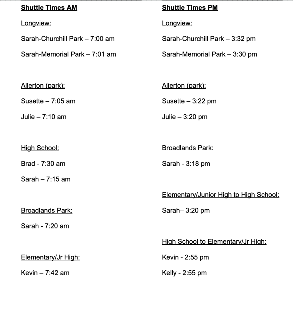shuttle times