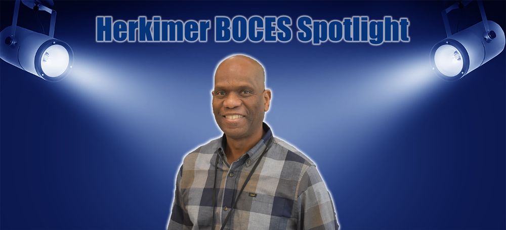 Shervin Evans with Herkimer BOCES Spotlight graphics shining on him