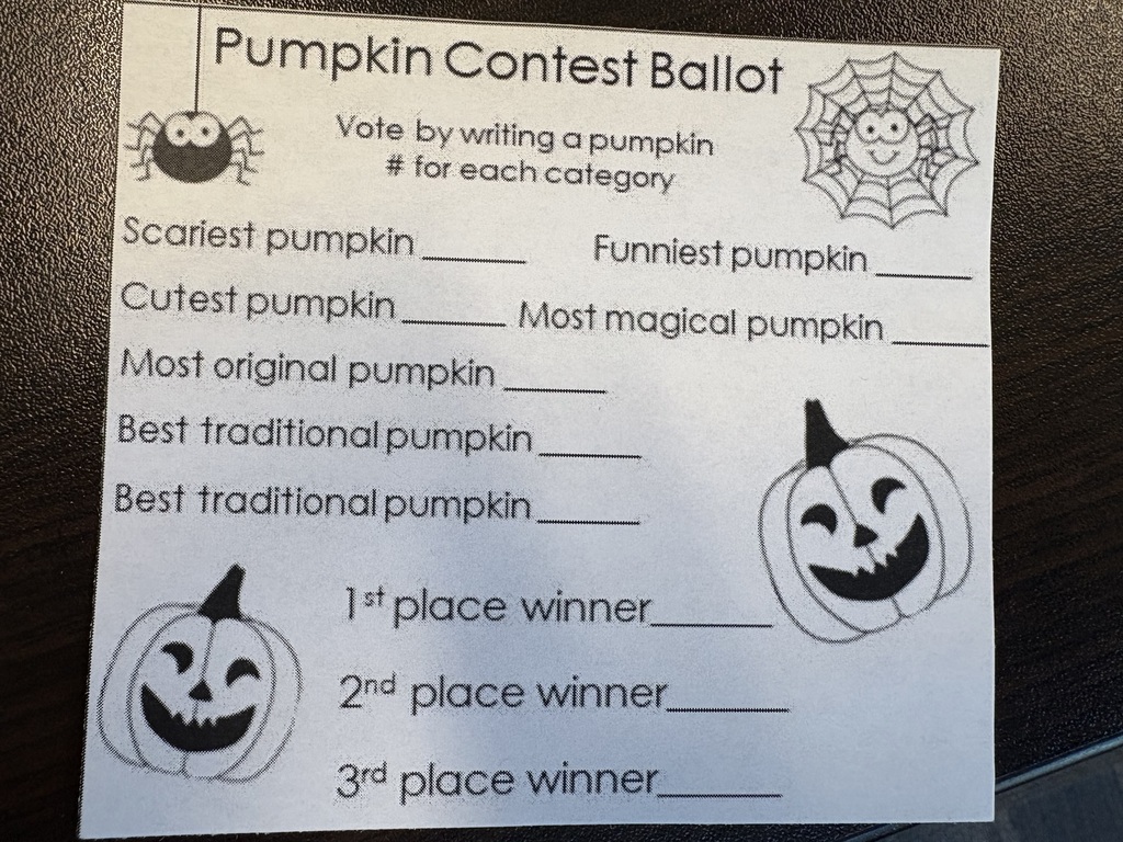 Decorated pumpkin voting card