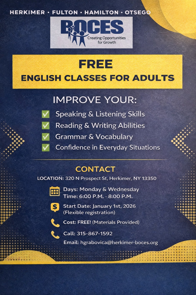 Free adult English classes flyer
