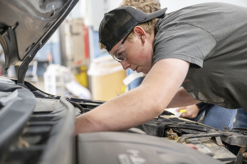 Automotive Technology student working in class