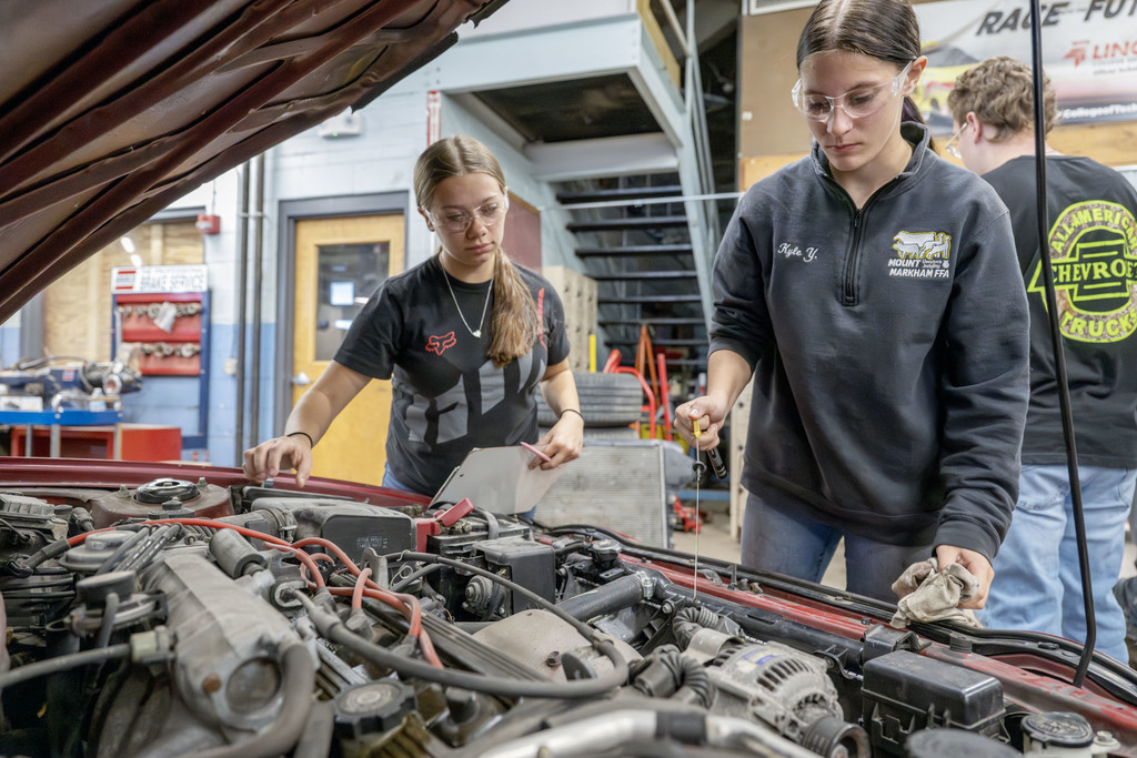 Automotive Technology students working in class