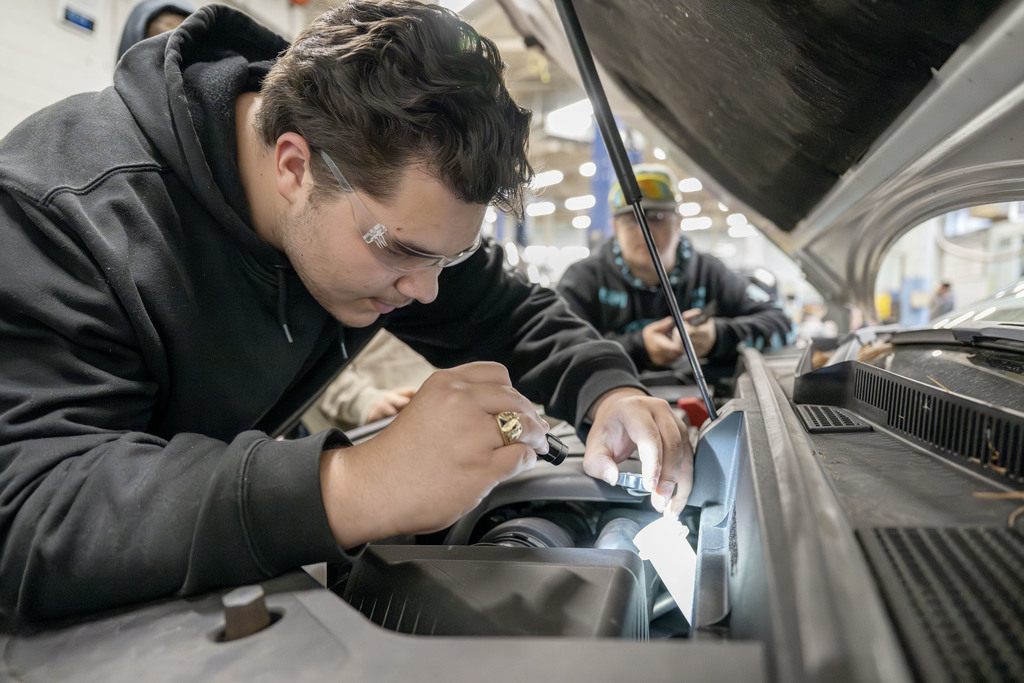 Automotive Technology student working in class