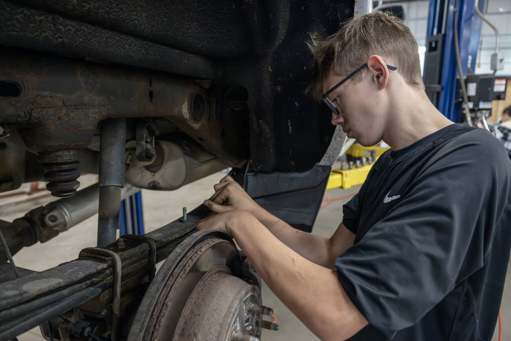 Automotive Technology student working in class