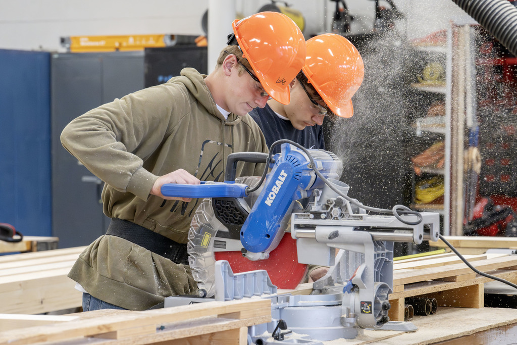 Building Construction students working during class