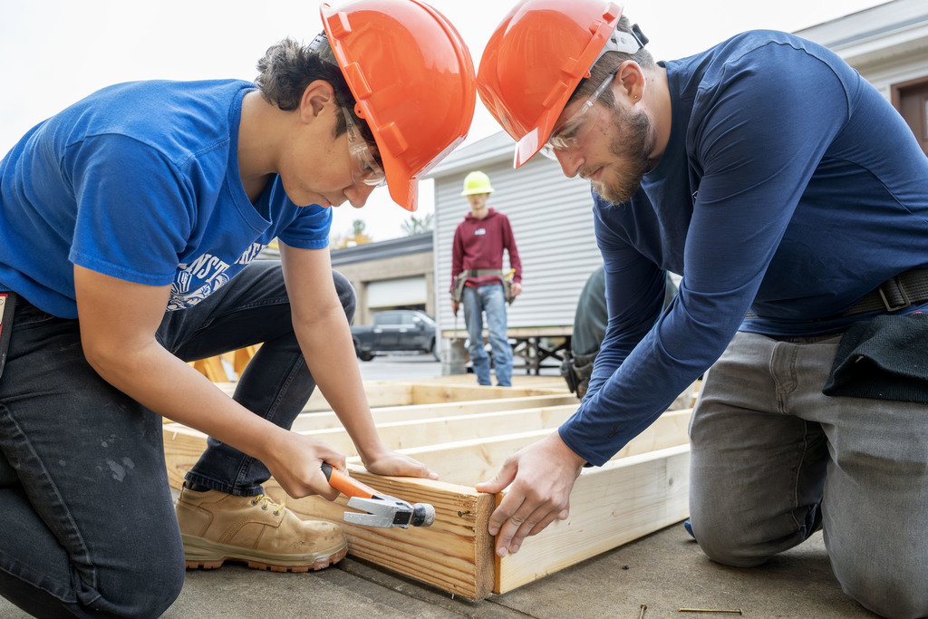 Building Construction students working during class