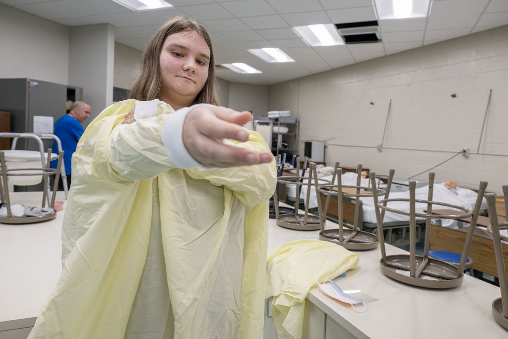 Health Science Careers student working during class