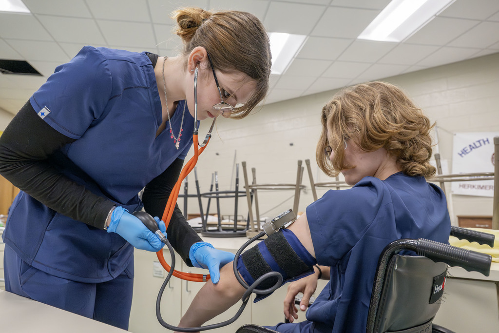 Health Science Careers students working during class
