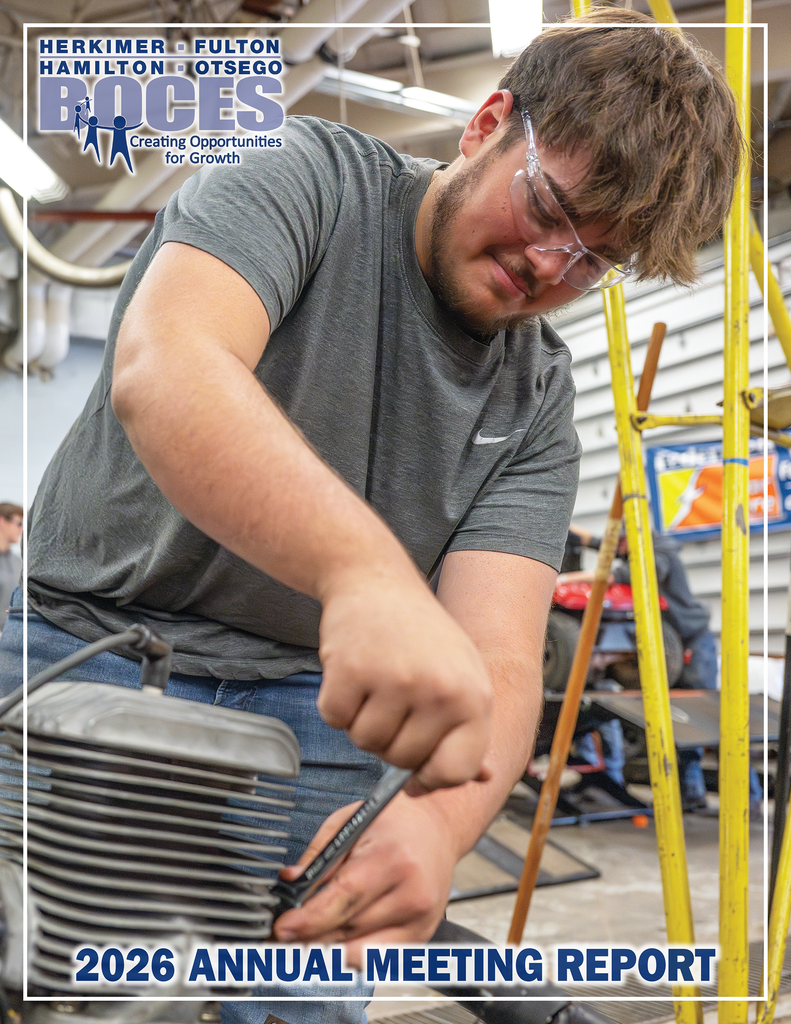 2026 Annual Meeting cover with a Power Sports & Agricultural Mechanics student working with a wrench