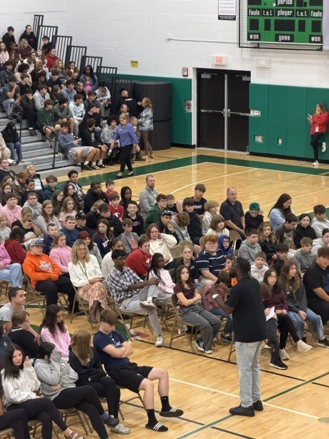 Dunkan Kirkwood speaking to Herkimer CSD students
