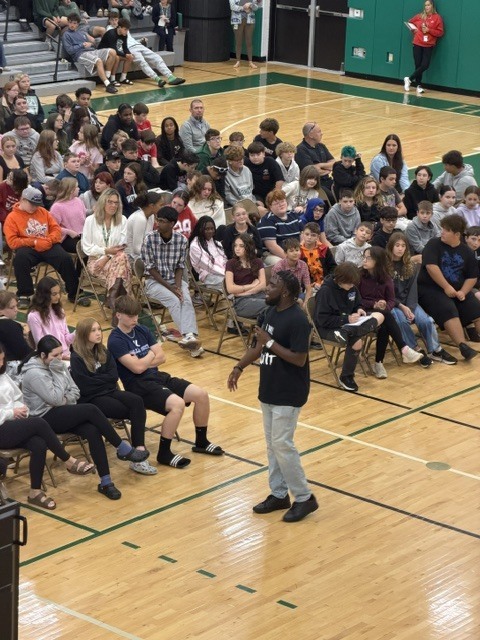 Dunkan Kirkwood speaking to Herkimer CSD students