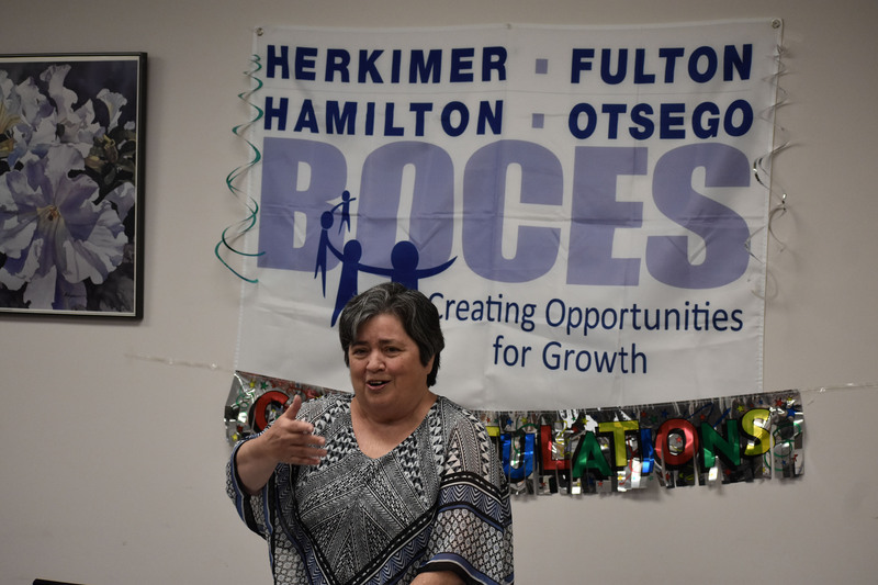 Jackie Edwards speaking at GED graduation ceremony