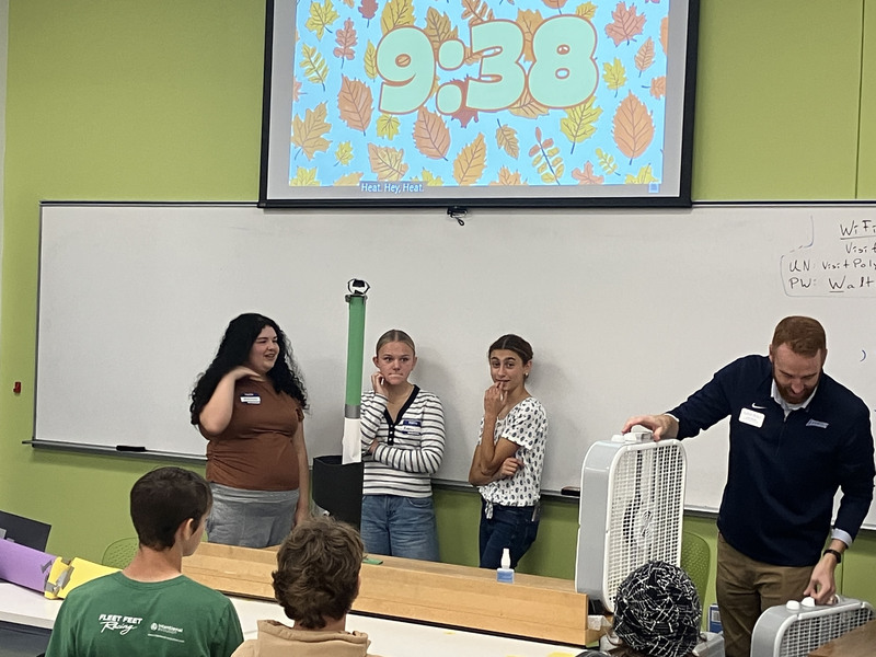 Students standing in front of classroom during SUNY Poly Tour