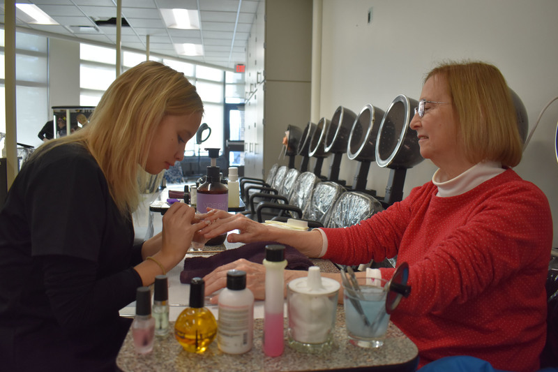 Student doing grandmother's nails