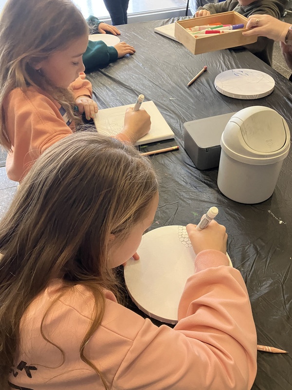 Students working on art project at art musem