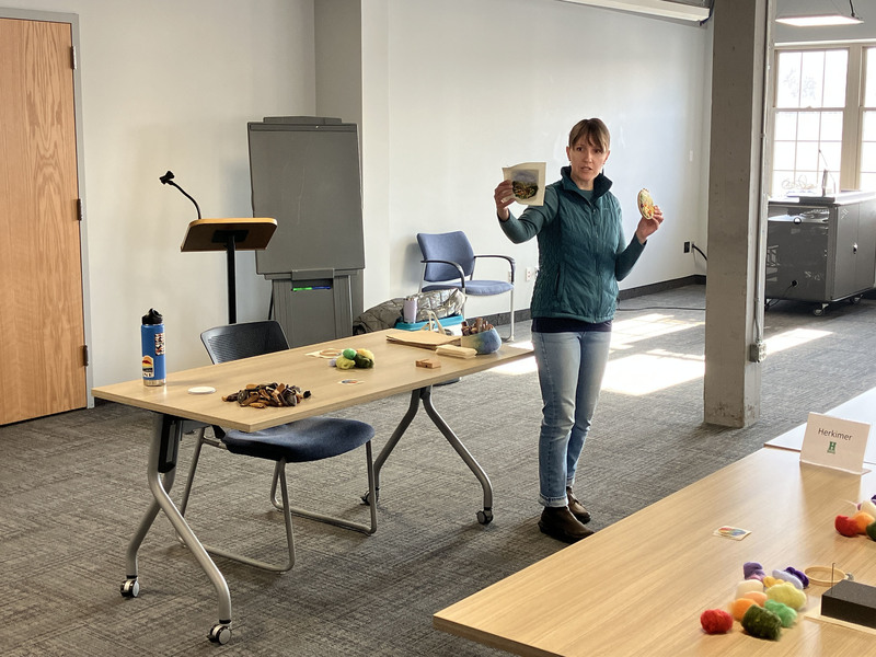 Artist presenting about needle felting