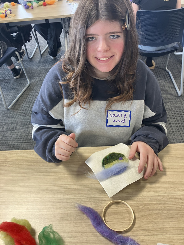 Student working on needle felting