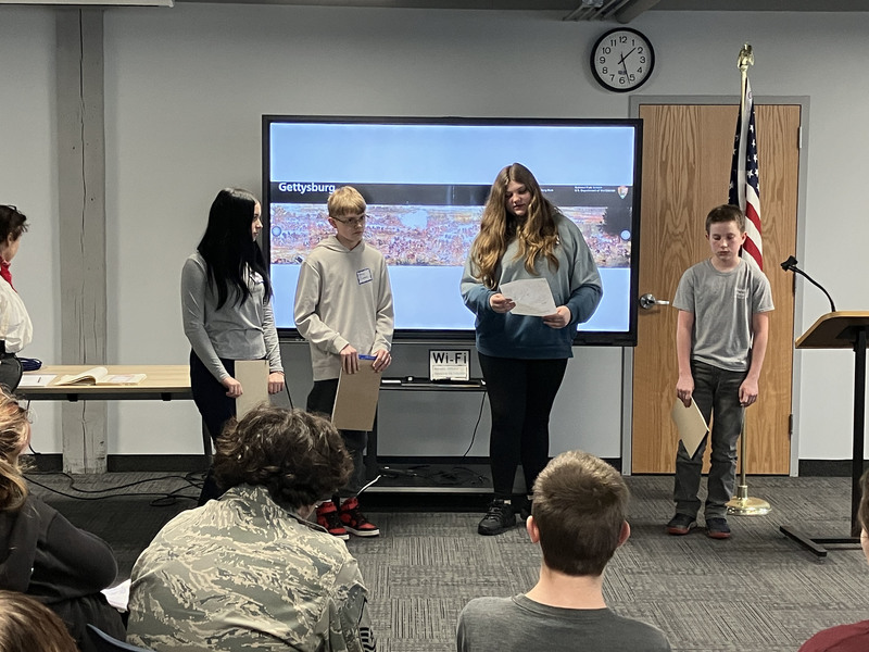 Eighth graders presenting about Civil War