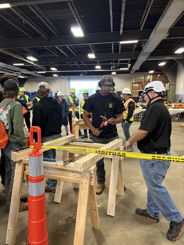 Students doing hands-on construction work