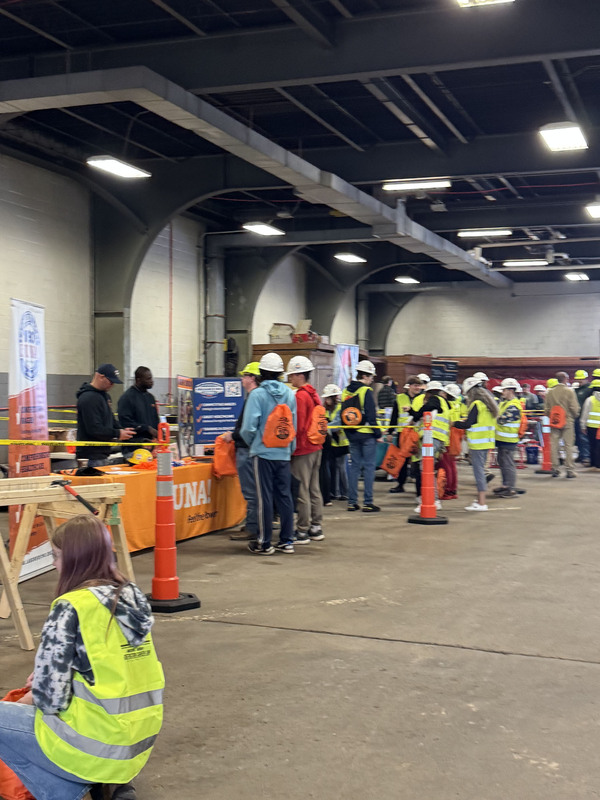 Many students wearing construction hats in the Oneida County DPW