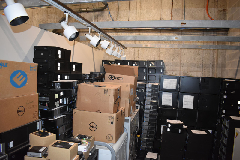storage room full of computer equipment
