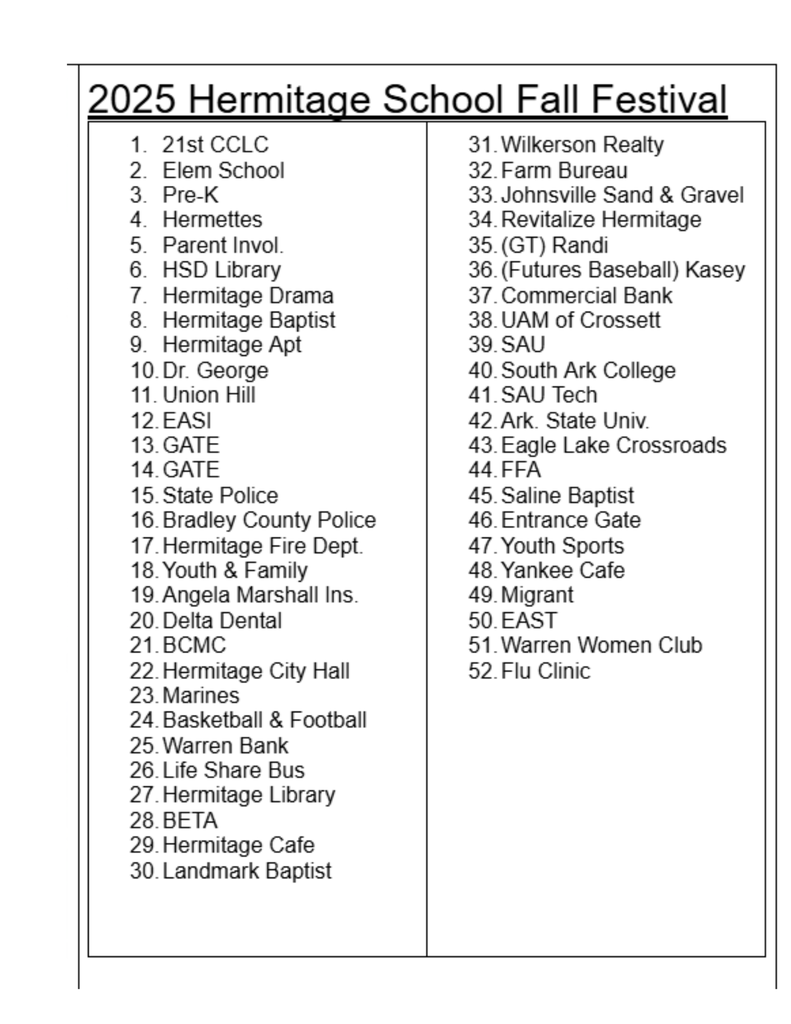 Football Field Map of Booth Locations