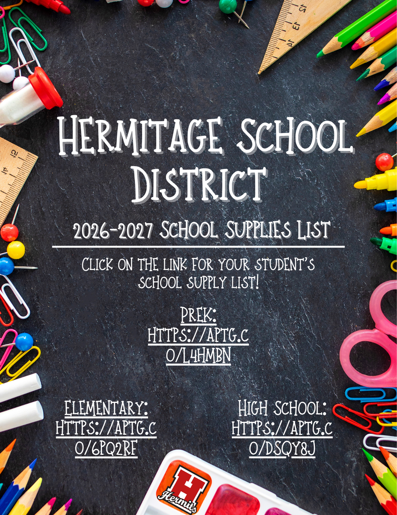 Hermitage School Supplies List 2026-2027