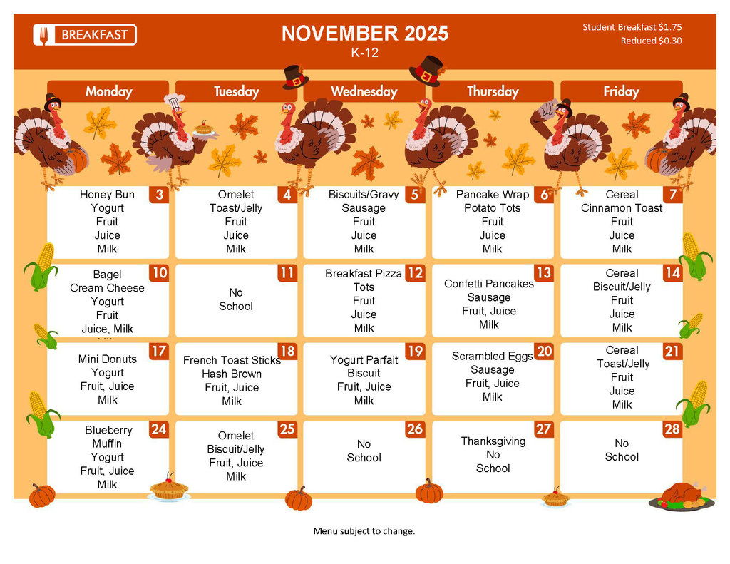 November Breakfast Menu