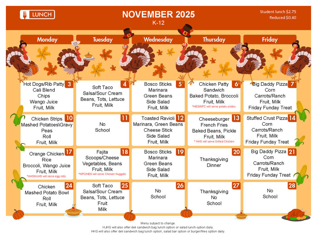 November Lunch Menu