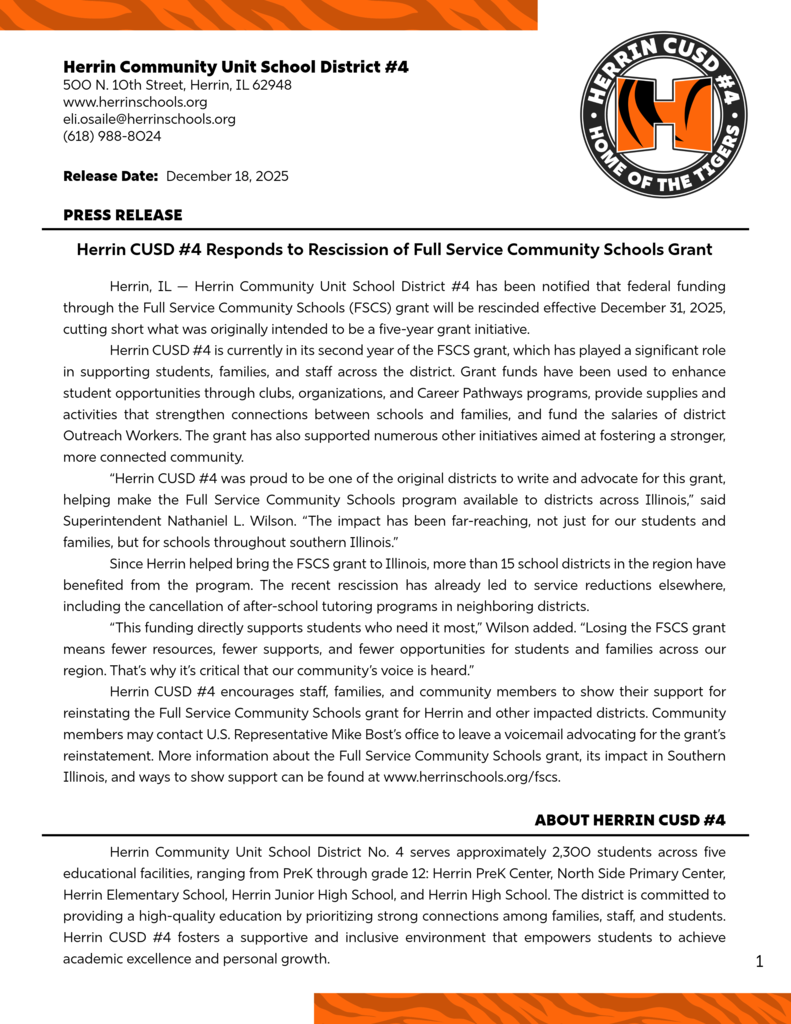 Herrin CUSD 4 Press Release - 12.18.2025