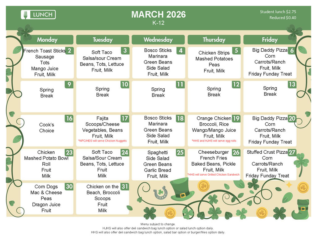 March Lunch Menu