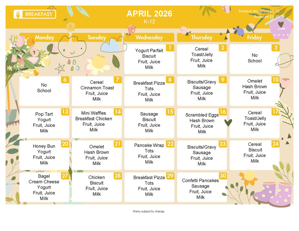 April Breakfast Menu