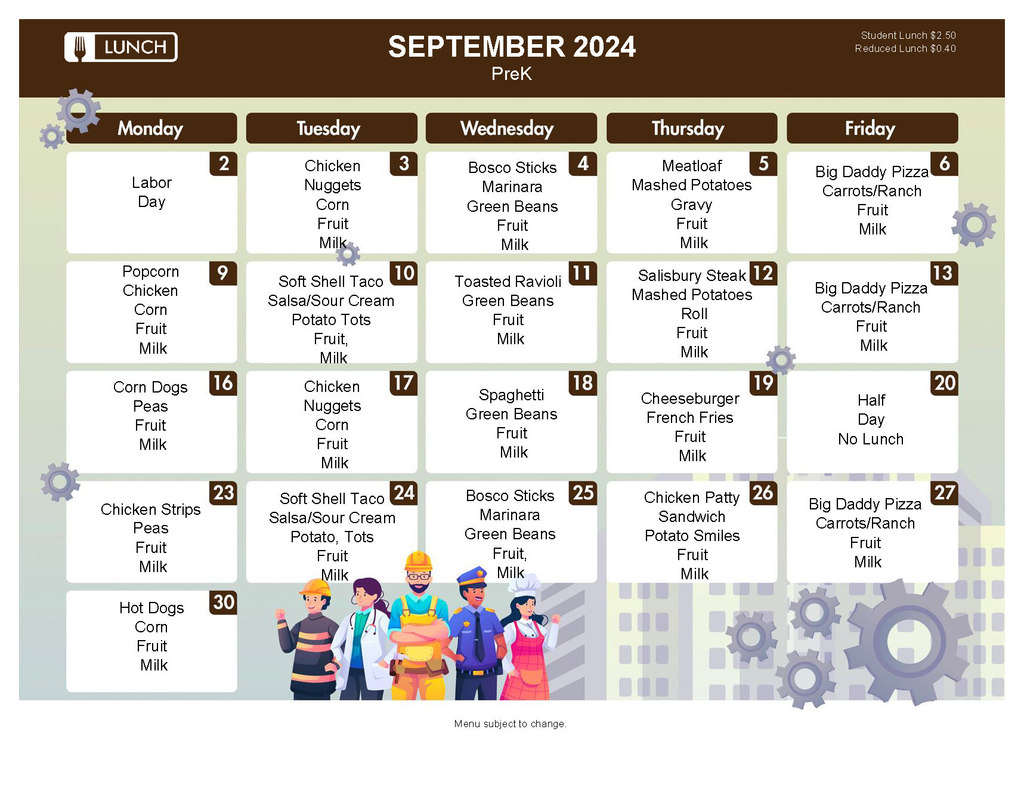 PreK Menu