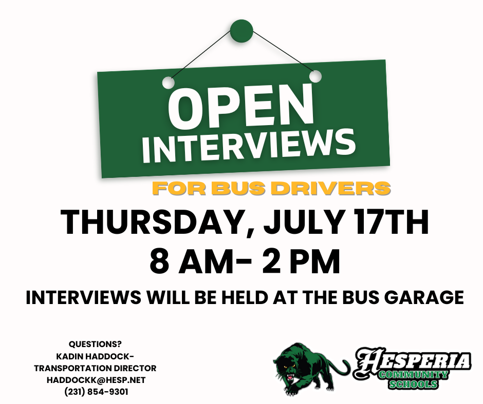 Open Interviews: Bus Drivers, July 18th- 8-2 pm