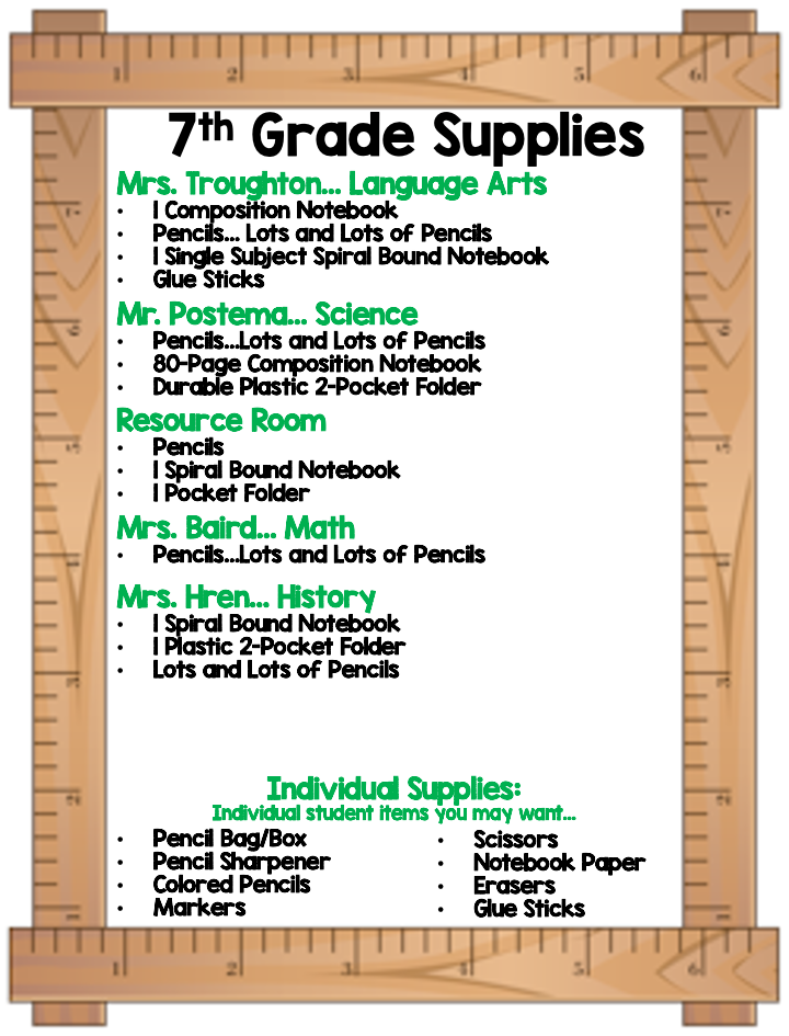 7th Grade Supply List