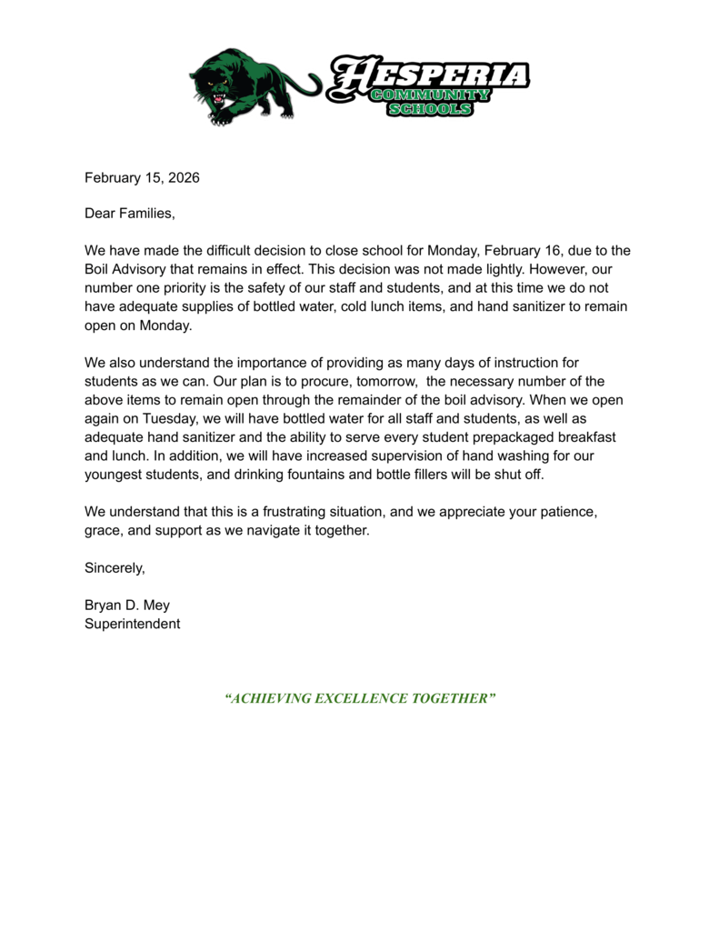 February 16, 2026 School Closing