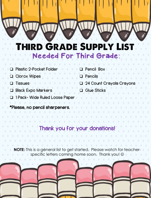 3rd Grade Supply List