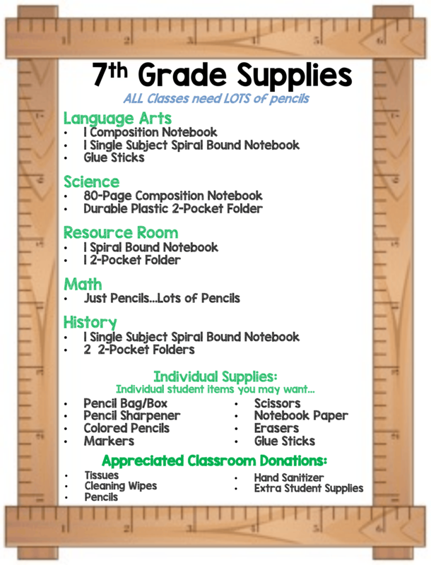 7th Grade Supply List