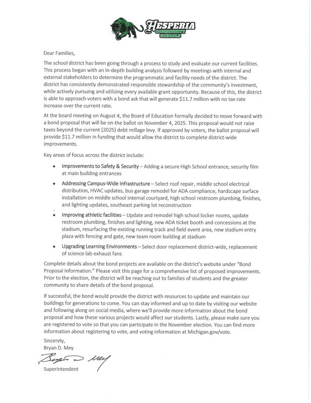 Superintendent Mey's Letter