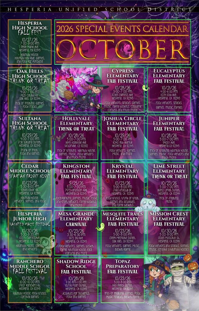 schedule for october school fall events