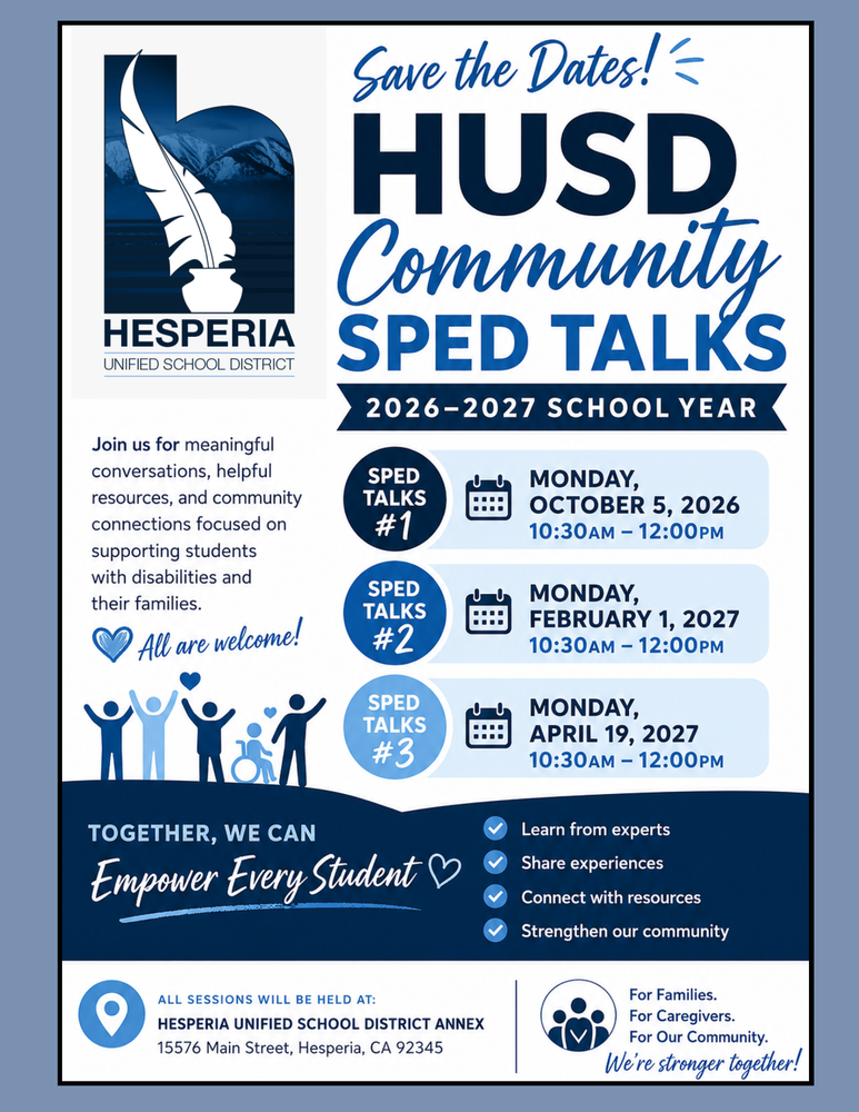 Flyer for HUSD Community SPED Talks