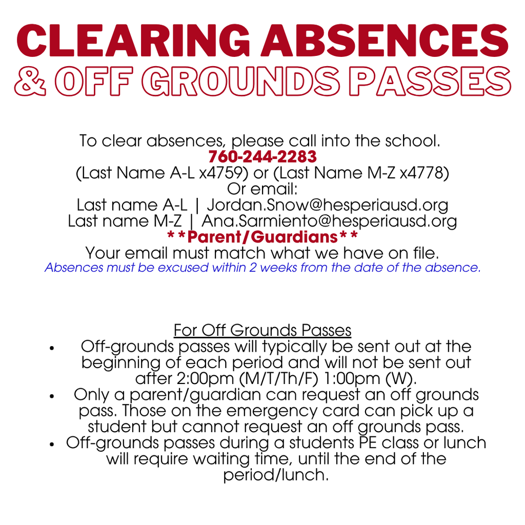 Clearing Absences and Off Grounds Passes